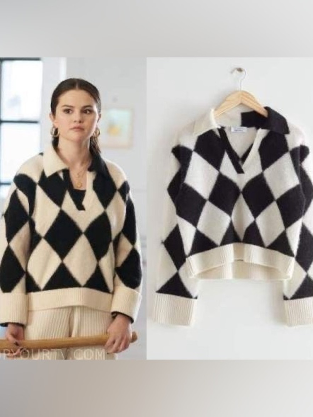 & Other Stories Black and White Checkered Crop Sweater